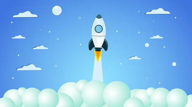 Illustration of a rocket launching into the sky